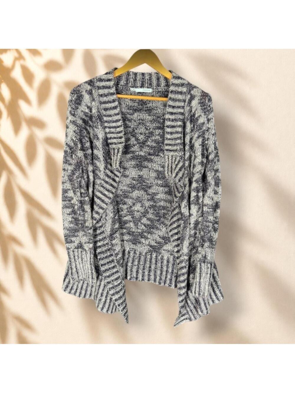 Maurices Cardigan Women M Medium Gray Geometric Open Front Long Sleeve Knit